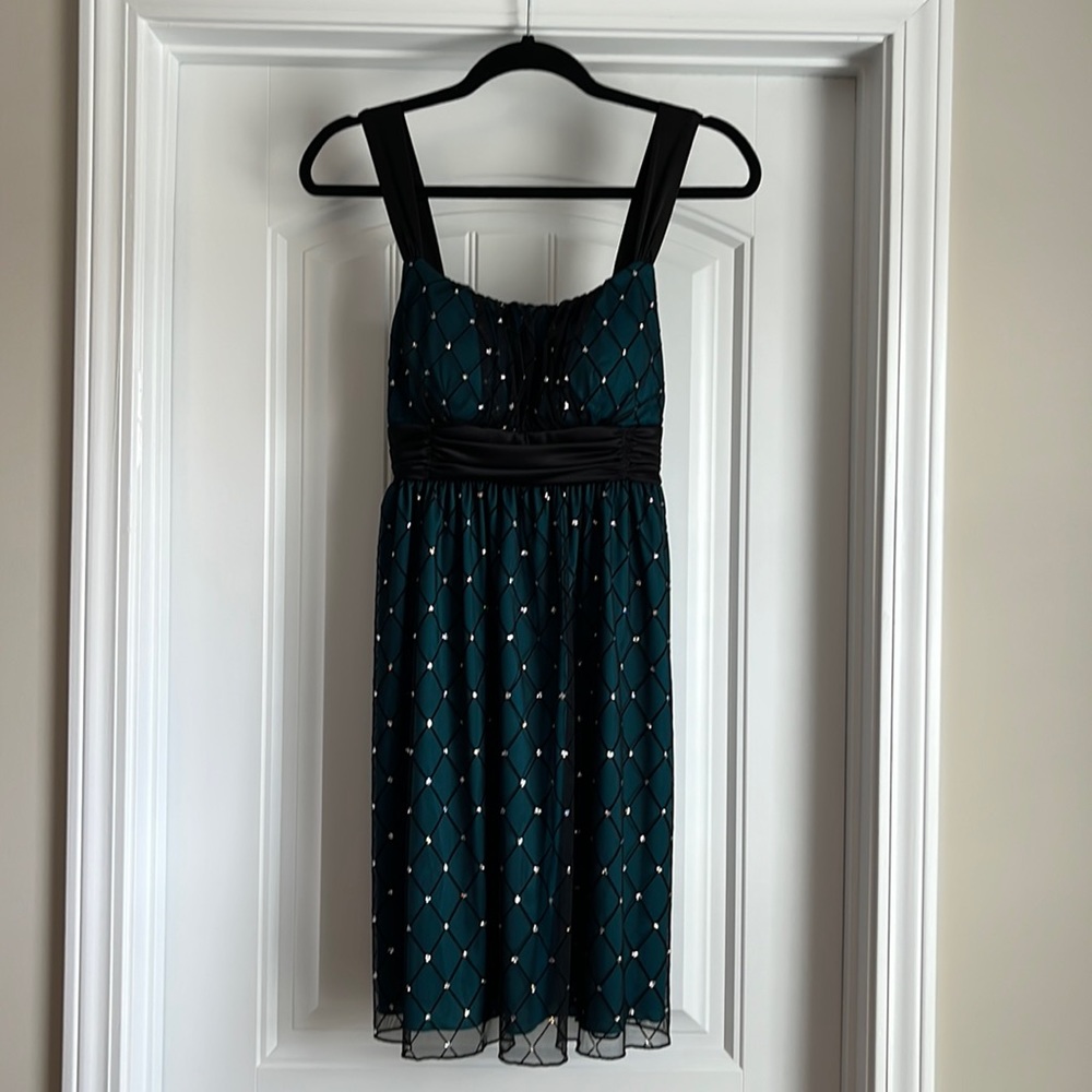 Green dress with black overlay